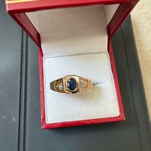10 K genuine, blue sapphire, and diamond ring